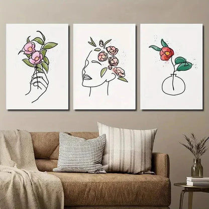 3pcs Floral Poster with Human Face And Hands Wall Art Canvas Unframed - High Quality Print 100% Australian Made Wall Canvas