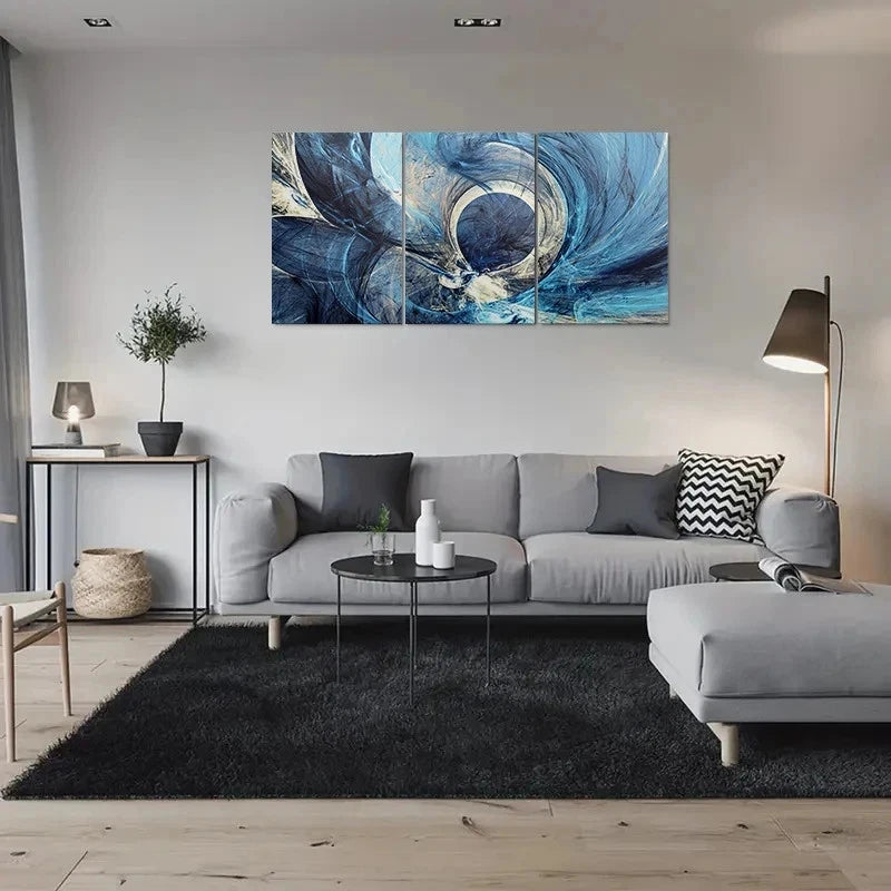 3pcs Abstract Blue Wave Painting Metal Print Ready to Hang Art - Bella Home Decor