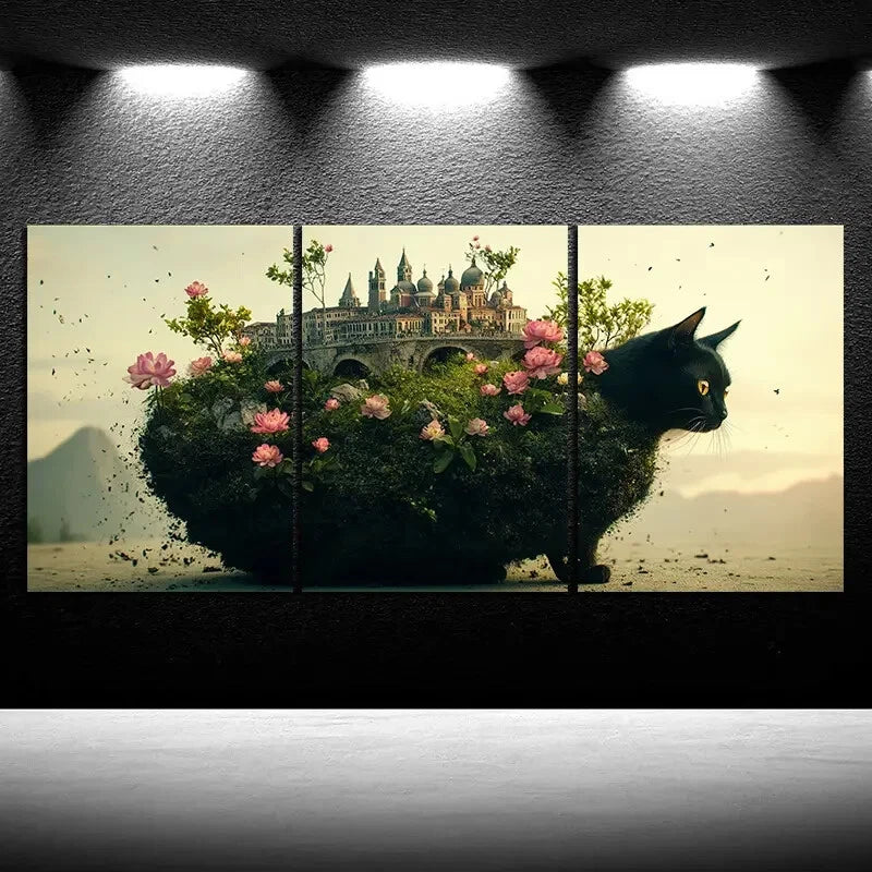 3pcs Landscape and Cats Colourful Flowers Metal Print Ready to Hang Art - Bella Home Decor