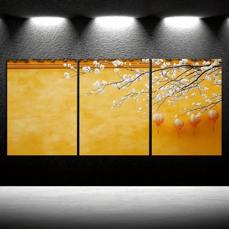 3pcs Architecture And Plum Blossoms Metal Print Ready to Hang Art - Bella Home Decor