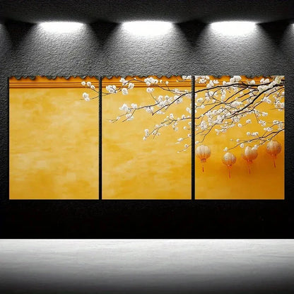 3pcs Architecture And Plum Blossoms Metal Print Ready to Hang Art - Bella Home Decor