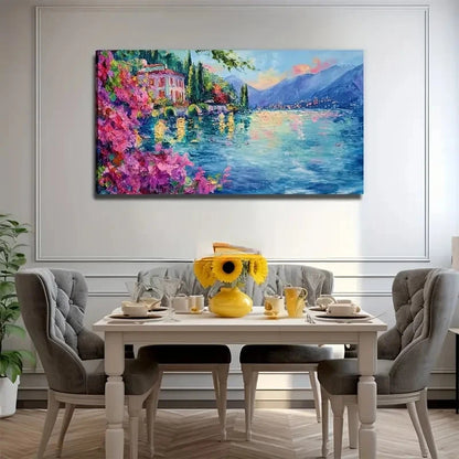 Vibrant Red Flower Lake Nature Wall Art Canvas Office Home Room Framed 120x60cm
