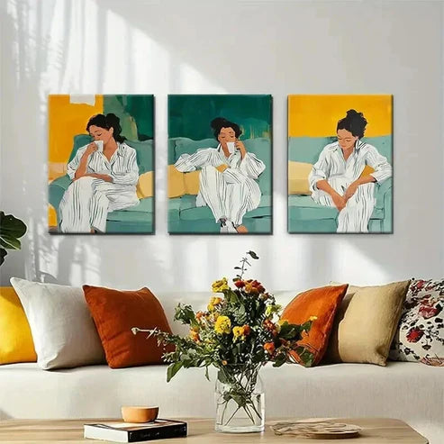 3pcs Modern Cozy Morning Relaxation Perfect Wall Art Canvas Unframed - High Quality Print 100% Australian Made Wall Canvas