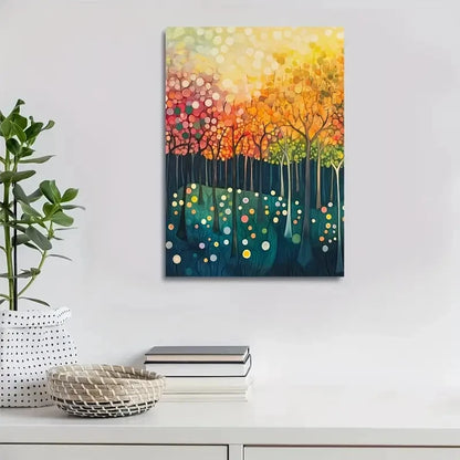 Lush Pear Tree Scene in Warm Orange & Red Painting 40x60cm Metal Print Ready to Hang - Bella Home Decor
