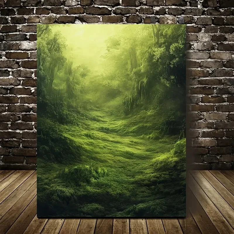 Green Moss Meadow Painting Serene Forest 40x60cm Metal Print Ready to Hang - Bella Home Decor