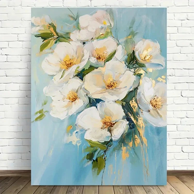 Beautiful Modern Abstract White Flower Painting 40x60cm Metal Print Ready to Hang - Bella Home Decor