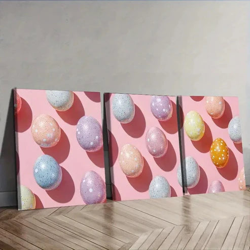 3pcs Easter Eggs Design Portrait Orientation Wall Art Set Canvas Unframed - High Quality Print 100% Australian Made Wall Canvas - Bella Home Decor