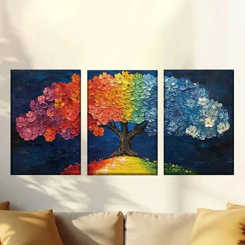 3pcs Colorful Tree of Life Oil Painting Style Wall Art Canvas Unframed - High Quality Print 100% Australian Made Wall Canvas - Bella Home Decor