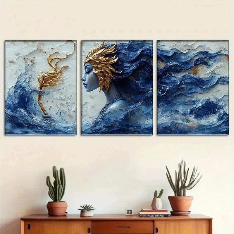 3pcs Inspired Goddess Ocean Accents Perfect Wall Art Set Canvas Framed 40x60cm - High Quality Print 100% Australian Made Wall Canvas Ready to Hang - Bella Home Decor