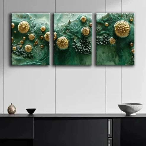 3pcs Abstract Green & Golden Designs Wall Art Canvas Unframed - High Quality Print 100% Australian Made Wall Canvas - Bella Home Decor
