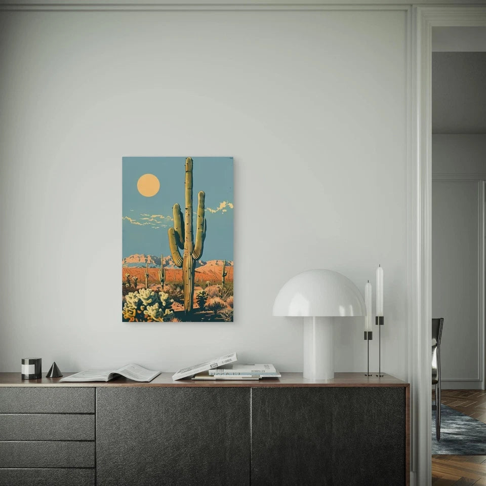 Vibrant Sunset Scene with Saguaro 60x90cm Metal Print Ready to Hang
