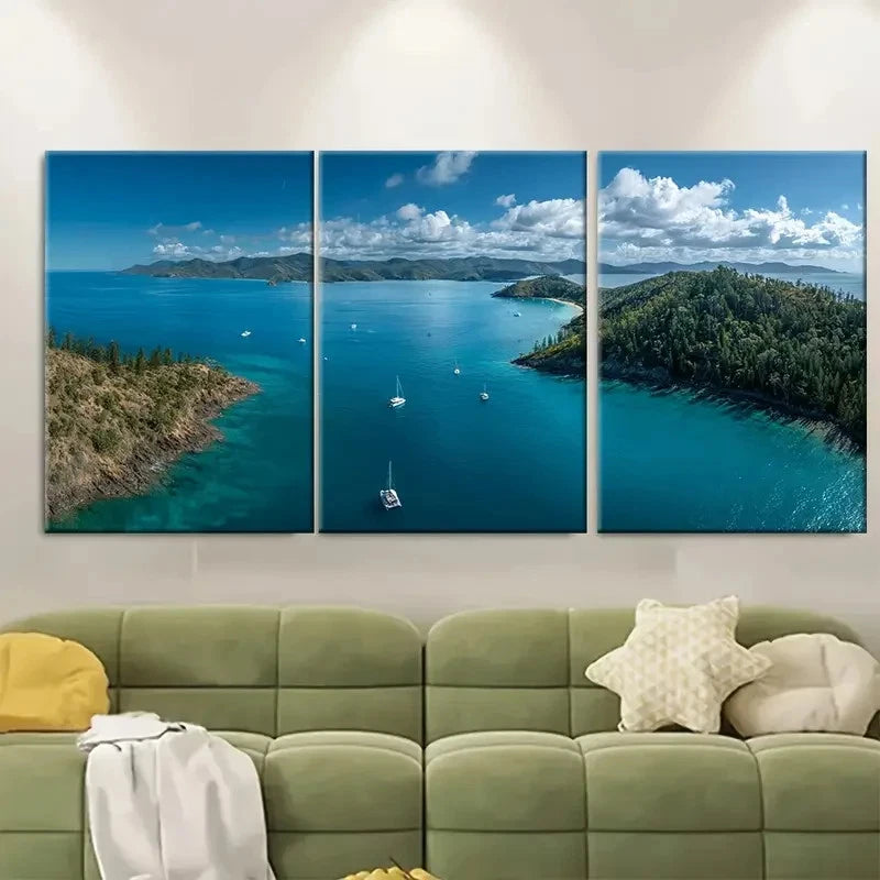 3pcs Whitsunday Islands Travel Print Australia Wall Art Set Canvas Framed 60x90cm - High Quality Print 100% Australian Made Wall Canvas Ready to Hang
