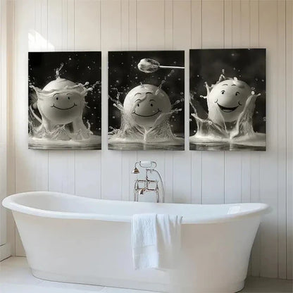 3pcs Smiling Milk Splash Whimsical Perfect Wall Art Set Canvas Unframed - High Quality Print 100% Australian Made Wall Canvas