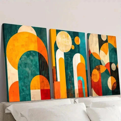 3pcs Abstract Colorful Geometric Shapes Wall  Art Set Canvas Unframed - High Quality Print 100% Australian Made Wall Canvas - Bella Home Decor