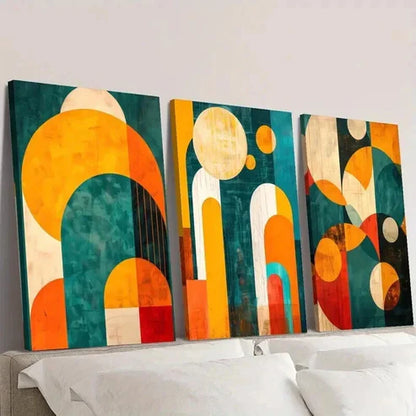 3pcs Abstract Colorful Geometric Shapes Wall  Art Set Canvas Unframed - High Quality Print 100% Australian Made Wall Canvas - Bella Home Decor