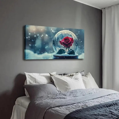 Red Rose in Snow Globe Modern Wall Art Canvas Office Home Room Framed 120x60cm - Bella Home Decor