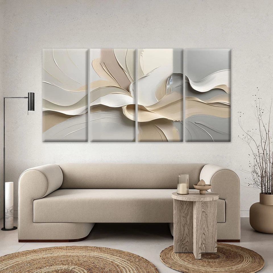 4pcs Minimalist Neutral Abstract Beige Wall Art Set Canvas Framed 45x80cm - High Quality Print 100% Australian Made Wall Canvas Ready to Hang