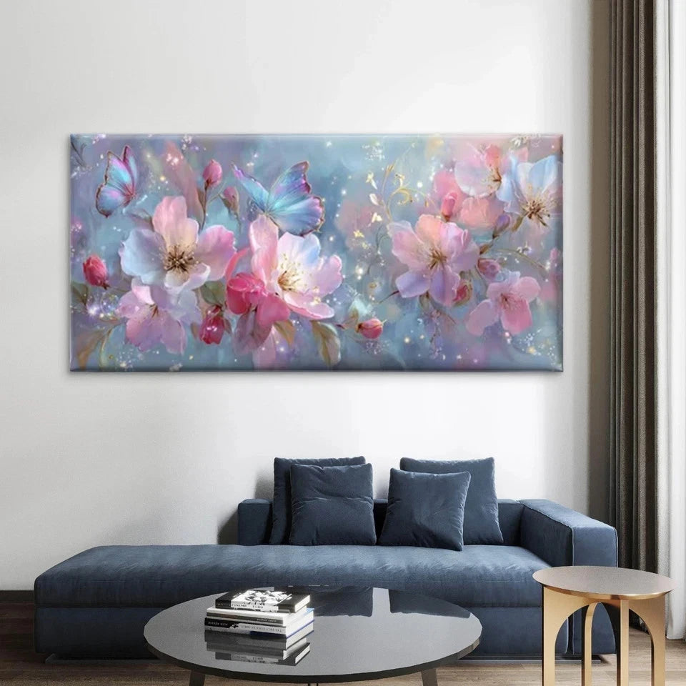 Glitter & Flower Art Painting Wall Art Canvas Office Home Room Framed 120x60cm
