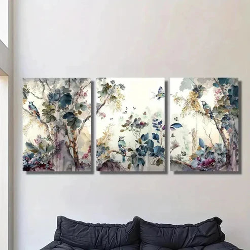 3pcs Modern Landscape with Trees Flowers Birds Wall Art Canvas Unframed – High Quality Print 100% Australian Made Wall Canvas