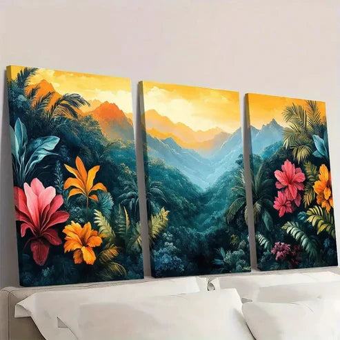 3pcs Bohemian Style Tropical Jungle Abstract Wall Art Set Canvas Unframed - High Quality Print 100% Australian Made Wall Canvas