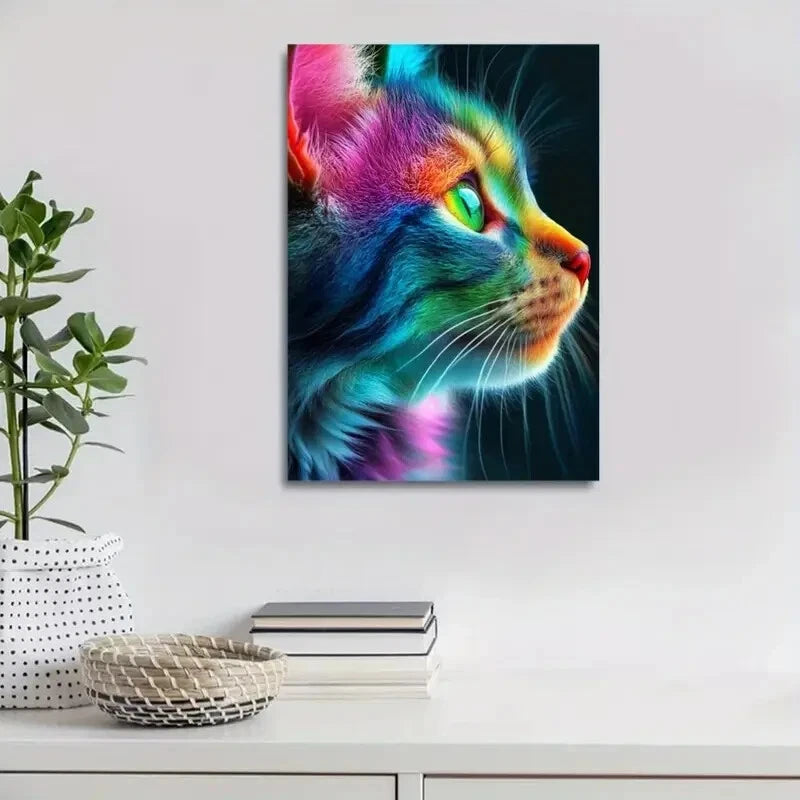 Contemporary Abstract Cat Colorful Cat Painting 40x60cm Metal Print Ready to Hang