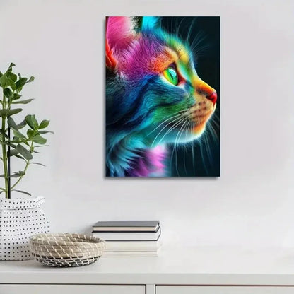 Contemporary Abstract Cat Colorful Cat Painting 40x60cm Metal Print Ready to Hang