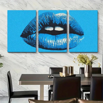 3pcs Blue Kiss Lips Retro Coquette Perfect Wall Art Set Canvas Framed 60x90cm - High Quality Print 100% Australian Made Wall Canvas Ready to Hang - Bella Home Decor