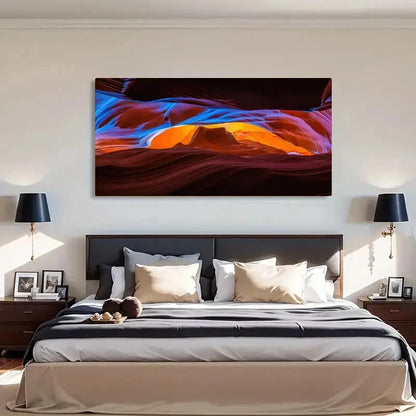 Swirling Orange Blue Red Patter Wall Art Canvas Office Home Room Framed 120x60cm
