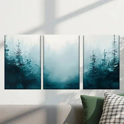 3pcs Forest Scene with Misty Blue Tree  Wall Art Set Canvas Unframed - High Quality Print 100% Australian Made Wall Canvas - Bella Home Decor