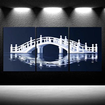 3pcs Arch Bridge Reflection Blue Themed Metal Print Ready to Hang Art - Bella Home Decor