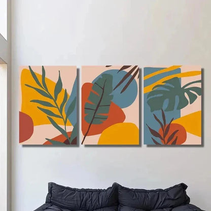 3pcs Abstract Leaves & Geometric Shapes Wall Art Canvas Unframed - High Quality Print 100% Australian Made Wall Canvas - Bella Home Decor