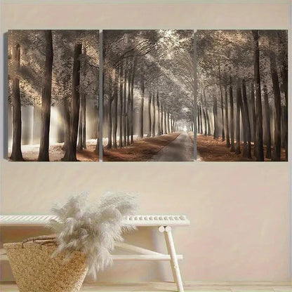 3pcs Misty Forest Path Vintage Wall Art Set Canvas Framed 50x70cm - High Quality Print 100% Australian Made Wall Canvas Ready to Hang
