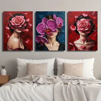 3pcs Colorful Botanical Floral Girl Deco Wall Art Canvas Unframed - High Quality Print 100% Australian Made Wall Canvas - Bella Home Decor