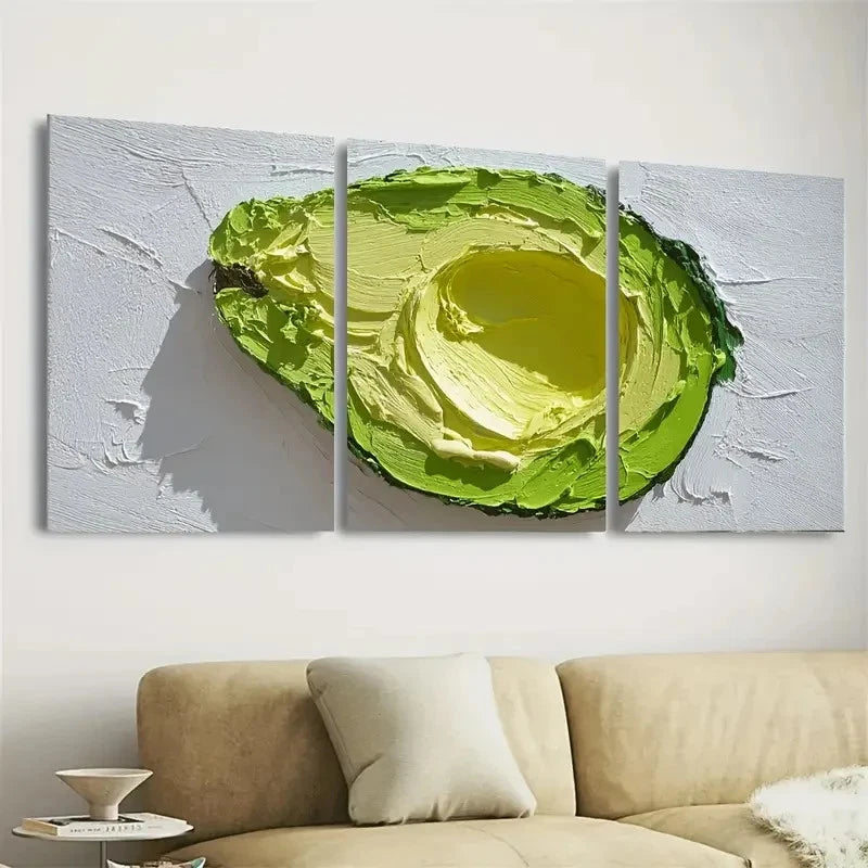 3pcs Avocado Modern Vibrant Kitchen Art Wall Art Set Canvas Framed 50x70cm - High Quality Print 100% Australian Made Wall Canvas Ready to Hang - Bella Home Decor