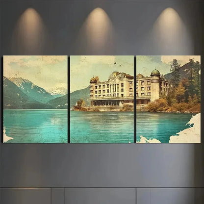 3pcs Vintage Hotel by Turquoise Lake VHTL Wall Art Canvas  Framed 60x90cm - High Quality Print 100% Australian Made Wall Canvas Ready to Hang