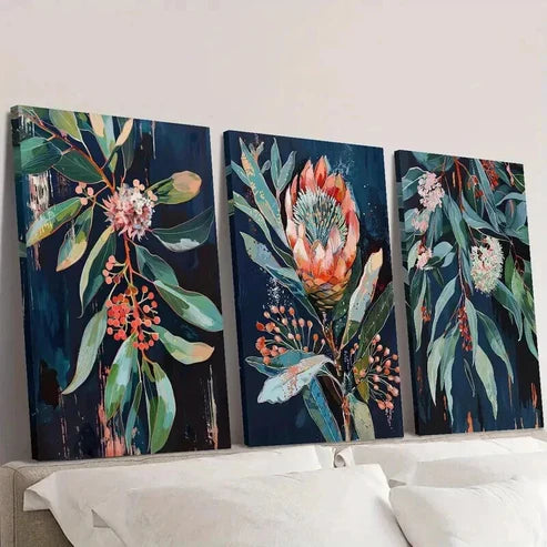 3pcs Blue Leaf Flower Decoration Wall Art Canvas Unframed - High Quality Print 100% Australian Made Wall Canvas - Bella Home Decor