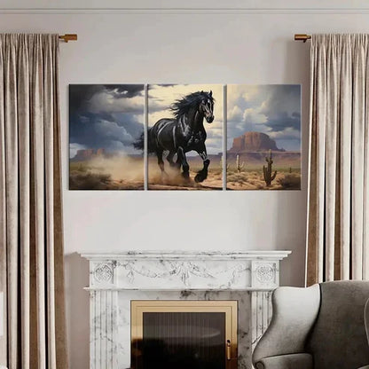 3pcs Black Horse in Monument Valley Wall Art Set Canvas Unframed - High Quality Print 100% Australian Made Wall Canvas