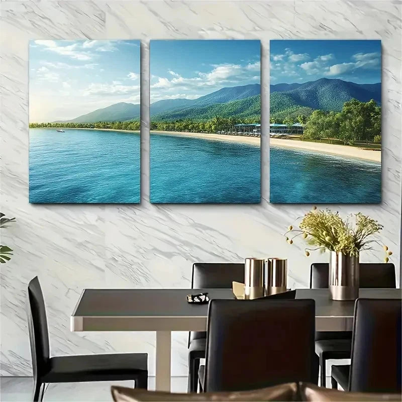 3pcs Cairns Australia Tropical Ocean Beach  Wall Art Set Canvas Framed 50x70cm - High Quality Print 100% Australian Made Wall Canvas Ready to Hang - Bella Home Decor