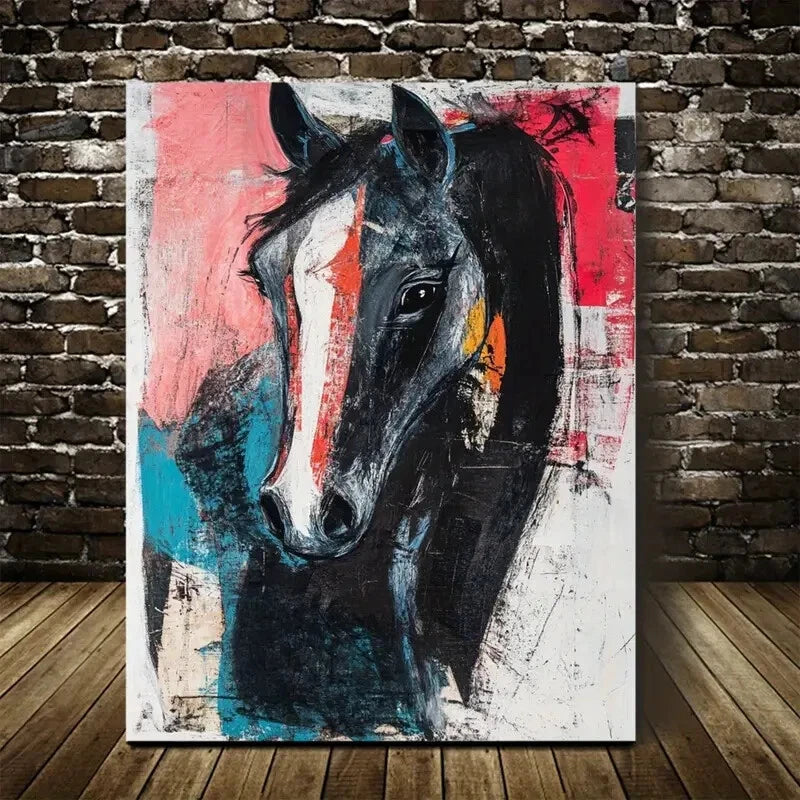 Elegant Contemporary Friesian Horse Painting 40x60cm Metal Print Ready to Hang - Bella Home Decor