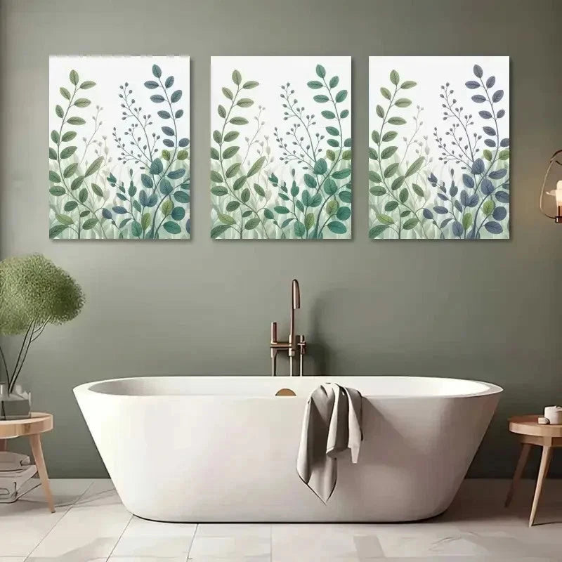 3pcs Eucalyptus Leaves Greenery Painting Metal Print Ready to Hang Art