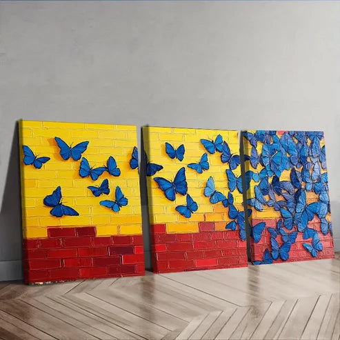3pcs Vibrant Butterflies Design Nature Perfect Wall Art Set Canvas Unframed - High Quality Print 100% Australian Made Wall Canvas