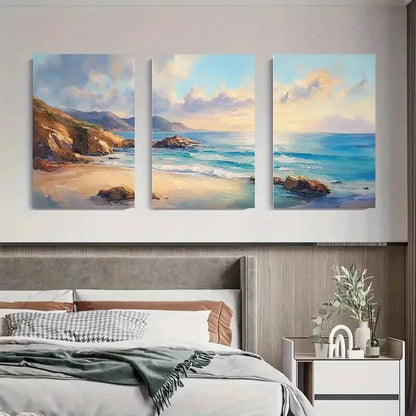3pcs Coastal Beach Tranquil Ocean Metal Print Ready to Hang Art - Bella Home Decor