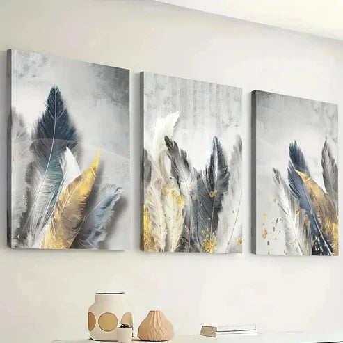 3pcs Modern Feather Light Luxury Style Perfect Wall Art Canvas Unframed – High Quality Print 100% Australian Made Wall Canvas