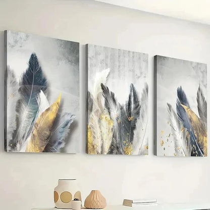 3pcs Modern Feather Light Luxury Style Perfect Wall Art Canvas Unframed – High Quality Print 100% Australian Made Wall Canvas
