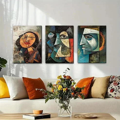 3pcs Cubist Faces Geometric Portrait Perfect Wall Art Canvas Unframed - High Quality Print 100% Australian Made Wall Canvas