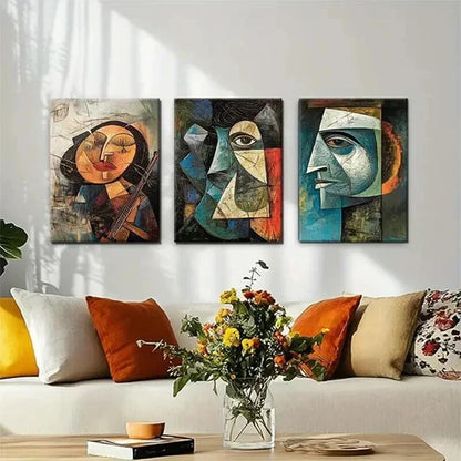 3pcs Cubist Faces Geometric Portrait Perfect Wall Art Canvas Unframed - High Quality Print 100% Australian Made Wall Canvas