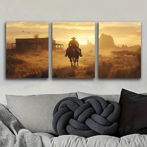 3pcs Western Cowboy Adventure Wall Art Canvas Unframed - High Quality Print 100% Australian Made Wall Canvas - Bella Home Decor