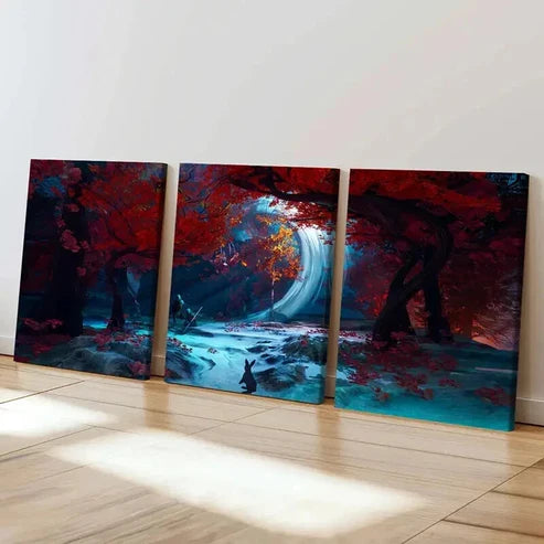 3pcs Maple Forest Rabbit Anime Landscape Wall Art Set Canvas Unframed - High Quality Print 100% Australian Made Wall Canvas