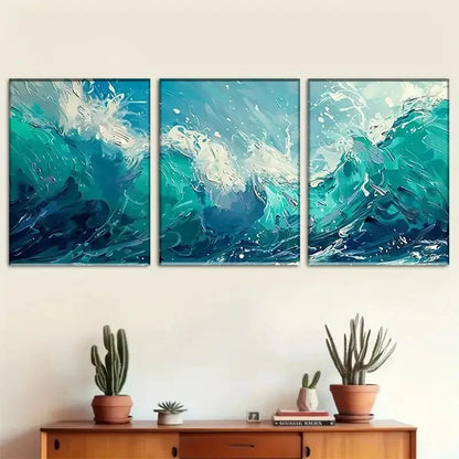 3pcs Set Abstract Wave Oil Painting Canvas Wall Art Set Canvas Framed 40x60cm - High Quality Print 100% Australian Made Wall Canvas Ready to Hang
