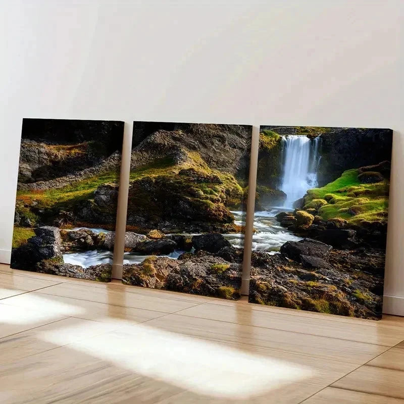 3pcs Creek Mountains and Waterfall Wall Art Set Canvas Framed 40x60cm - High Quality Print 100% Australian Made Wall Canvas Ready to Hang - Bella Home Decor